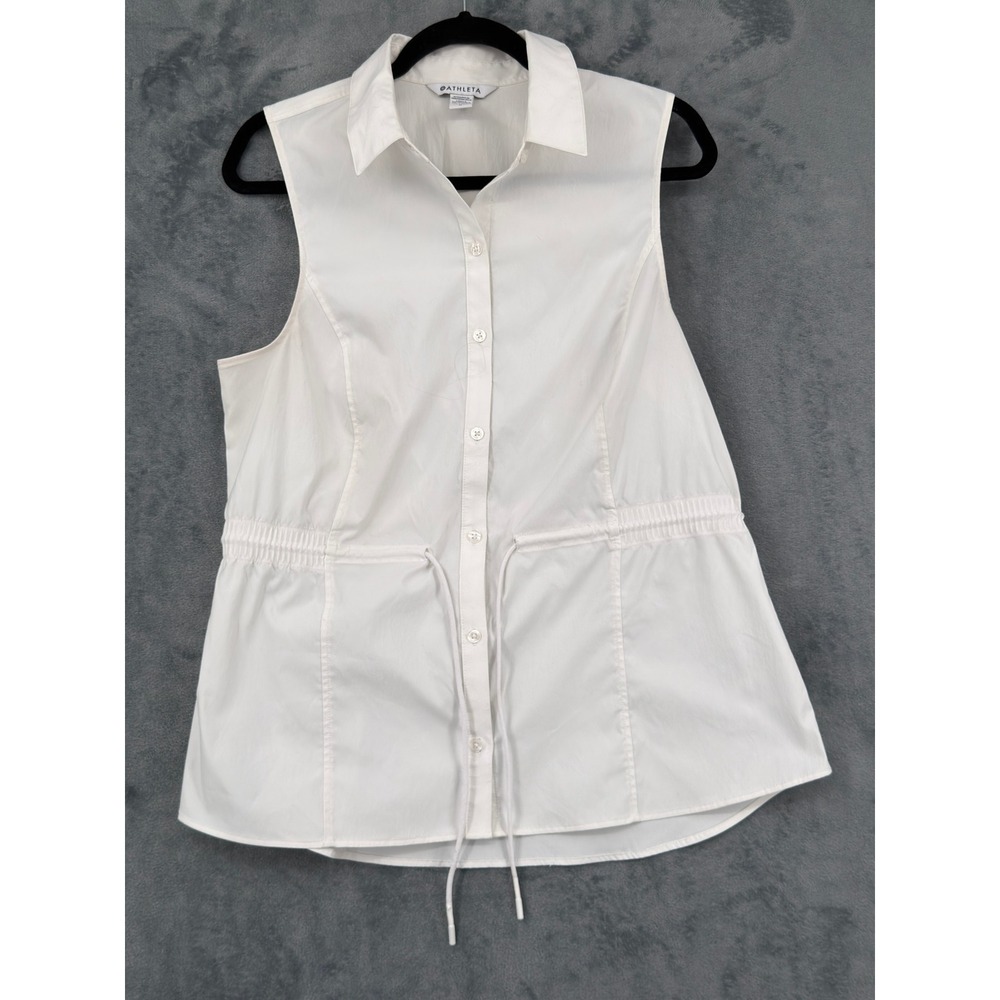 Athleta Shirt Womens Size L Levitate Poplin Tank Button Front Drawstring White
